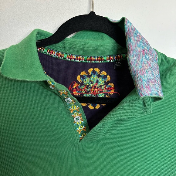 Robert Graham Large Mens Embroidered Polo Shirt - Green - Picture 2 of 8